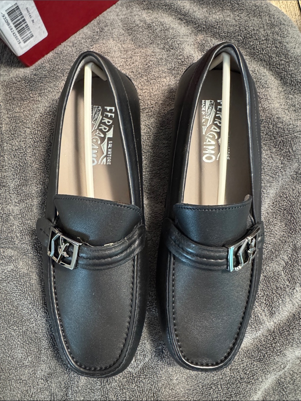 Salvatore Ferragamo Black Leather Bit Loafers with Silver Hardware